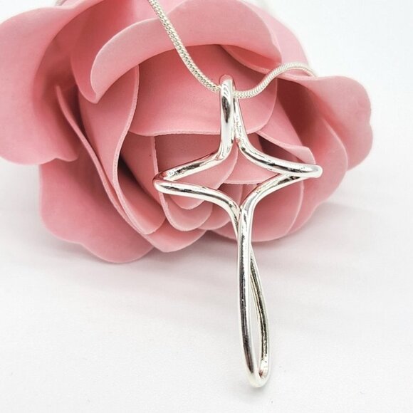 Sterling Silver Cross Necklace Womens L Floating Pendant Christian Minimalist - Picture 4 of 7